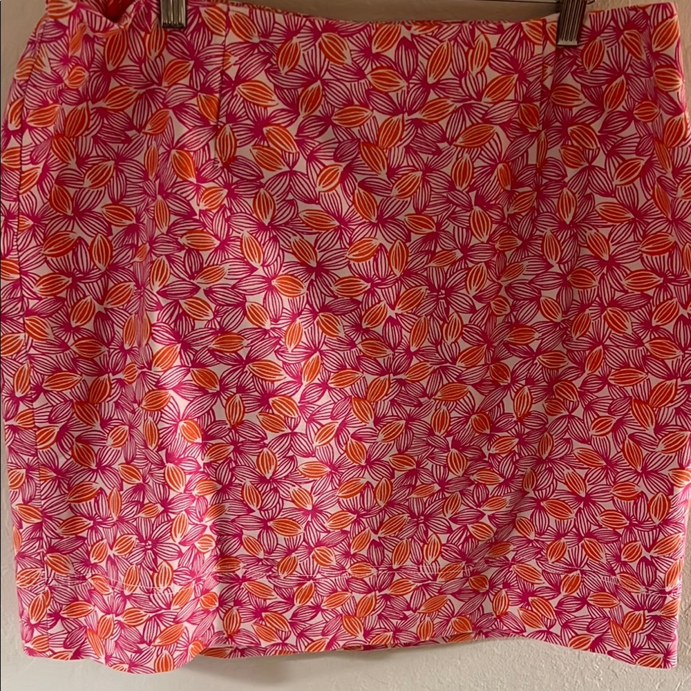 Vibrant Pink and Orange Leaf Print Skirt